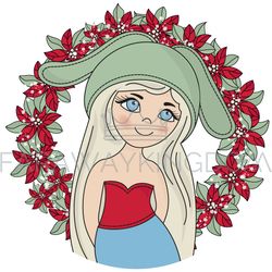 BLONDE CHRISTMAS PORTRAIT Girl Cartoon Vector Illustration Set