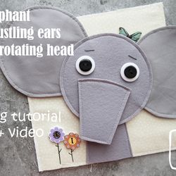 Elephant. Felt animals. Quiet book pattern. PDF tutorial video