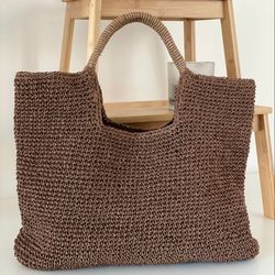 Knitted straw bag Braided Straw Bag Crochet Straw Bag