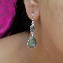 Labradorite Gemstone Women Earrings, Dangle Oval Handmade Earrings, Gift for daughter Mom her