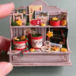 Miniature set of Christmas cards on the shelf for playing with dolls, dollhouse, scale 1:12, christmas miniature