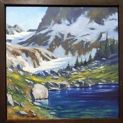 Original Oil Painting Mountain Lake Bright Oil Painting Wall Art lake painting Mountain painting
