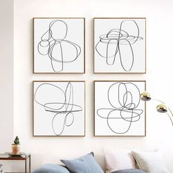 Abstract Line Drawing Minimal Line Art Set Of 4 Prints Square Print Abstract Poster Digital Prints Set Of 4 Wall Art