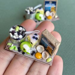 Doll miniature set for making fruitcake on a tray for playing with dolls, dollhouse, scale 1:12, miniature bake