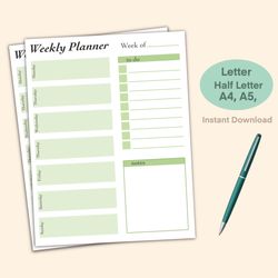 Weekly Planner, Printable Weekly Planner, Instant Download, Daily Planner, Productivity Planner, Checklist Printable, Di