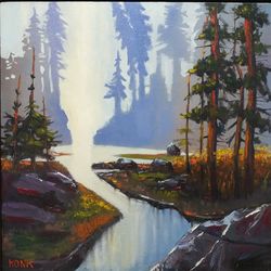 Original Oil Painting forest river Bright Oil Painting Wall Art lake painting Mountain painting