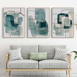 Green Abstract Art Three Prints Set Of 3 Wall Art Geometric Print Instant Download Triptych Modern Poster Interior Decor