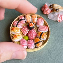 A miniature set of assorted sushi with shrimp