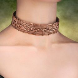 Copper wire choker, Wire wrapped collar necklace for woman, Woven wire unique design, Festive jewelry