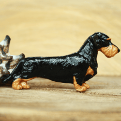 Brooch figurine Wire-haired dachshund - brooch or dog show ring clip/number holder, cast plastic, hand-painted
