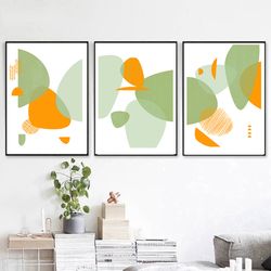 Abstract Geometric Three Posters Green Yellow Wall Art Set Of 3 Prints Abstract Triptych Instant Download Modern Artwork