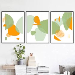 abstract geometric three posters green yellow wall art set of 3 prints abstract triptych instant download modern artwork