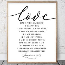 love is patient love is kind, 1 corinthians 13:4-8, bible verse printable art, scripture print, christian gift, kids art