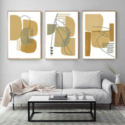 Abstract Modern Pastel Art Shapes Print Three Posters Brown Wall Art Set Of 3 Prints Abstract Triptych Download Prints