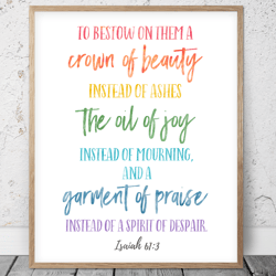 To Bestow On Them A Crown Of Beauty, Isaiah 67:3, Bible Verse Printable Art, Scripture Prints, Christian Gifts, Kids Art