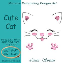 Cute Cat Machine embroidery design in 8 formats and 4 sizes