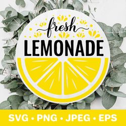 Fresh lemonade round sign SVG. Summer farmhouse decor