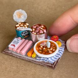 Miniature doll set with beans for playing in a dollhouse, scale 1:12, polymer plastic