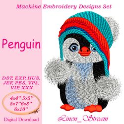 Penguin Machine embroidery design in 8 formats and 5 sizes