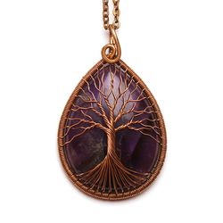 Copper Tree Of Life Pendant Amethyst Necklace February Birthstone Jewelry Anniversary Gift For Man Gift For Woman