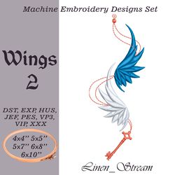 Wings 2 machine embroidery motif in 8 embroidery formats for in 5 sizes.