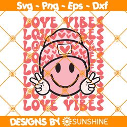 Love Vibes Smiley Face Svg, Valentine Day Svg, Retro valentines Svg, Smiley Face Svg, Shirt for Valentine Svg