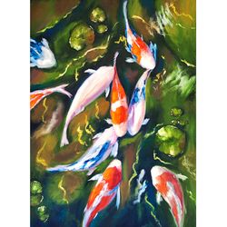 Koi Fish Painting Fish Original Art Animal Oil Painting On Canvas