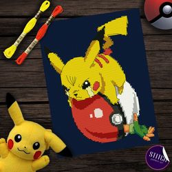 Pokemon Pikachu with pokeball Cross Stitch Pattern PDF