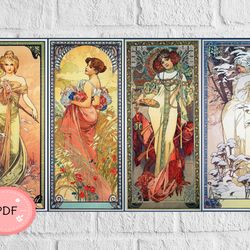Four Seasons Cross Stitch Pattern Alphonse Mucha , Pdf , Instant Download , Art Xstitch , Famous Painting