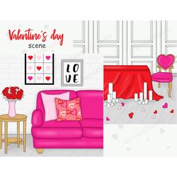 Valentine's Day Illustration PNG | Romantic Living Room