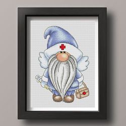 gnome doctor cross stitch pattern pdf, gnome cross stitch, medical cross stitch, medical man, funny cross stitch