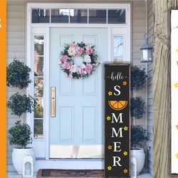 Hello Summer Welcome Porch Sign. Vertical Front Sign SVG