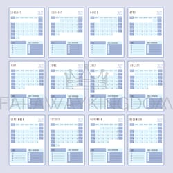 blue planner 2022 year page organizer vector illustration set