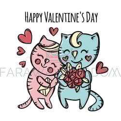 bouquet for cat valentine day cartoon vector illustration set