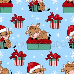bull and gift cartoon seamless pattern vector illustration