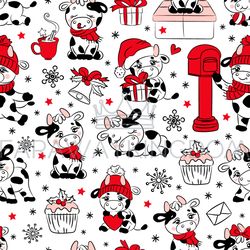 bull christmas 2021 white seamless pattern vector illustration