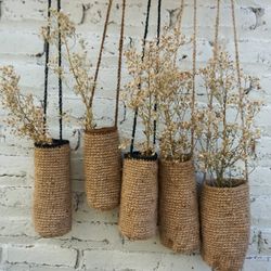 Jute Crochet hanging basket for fall | hanging basket for dried flowers | jute hanging basket for fall home decor | jute