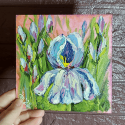 iris flower painting purple flower art flowers summer painting bright small picture bedside painting original artwork