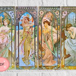 Alphonse Mucha Cross Stitch Pattern,Times Of The Day , Pdf, Instant Download ,Art Nouveau , Famous Paintings