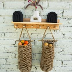 Set of 2 jute hanging basket | large jute twine basket | jute mesh potatoes basket | jute onion basket | jute kitchen ha