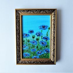 Painting of wildflowers blue floral canvas wall art impasto