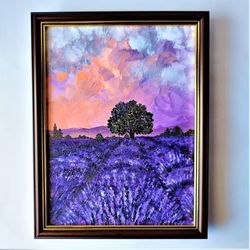 Acrylic Landscape Painting Impasto Lavender Wall Art