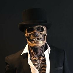 Skeleton Mask and Hat Full Head Cosplay Latex Costume Halloween USA Stock New