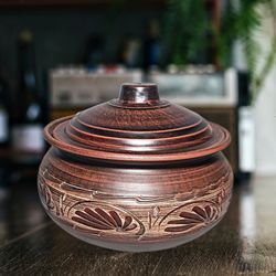Pottery large casserole 185,97 fl.oz  Handmade red clay Cooking Pot
