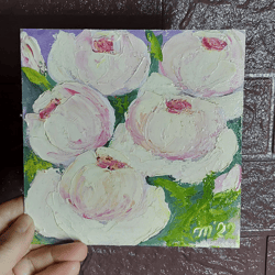 Original oil painting Flowers. Peonies. hand painted small painting 6" x 6"