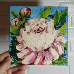 Original oil painting Flowers. Peonies. hand painted small painting 6" x 6"