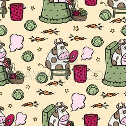 bull cookes soup and knits seamless pattern vector illustration