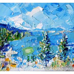 California Original Art Hiking Impasto Oil-Painting Landscape 6 by 8 Wall Art by UVIRCOLOR