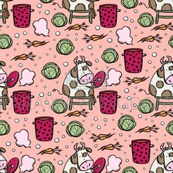 bull makes vegetarian soup seamless pattern vector illustration
