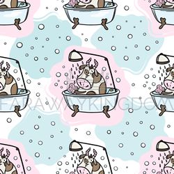 bull takes bath and shower seamless pattern vector illustration